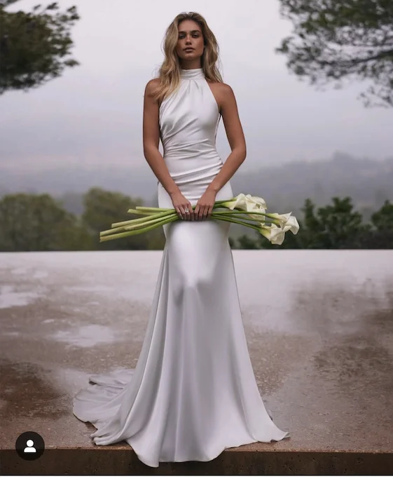 

Customize To Measures Wedding Dress 2026 Halter Satin backkess Simple Bridal Gowns Satin Gorgeous Backless свадебное п