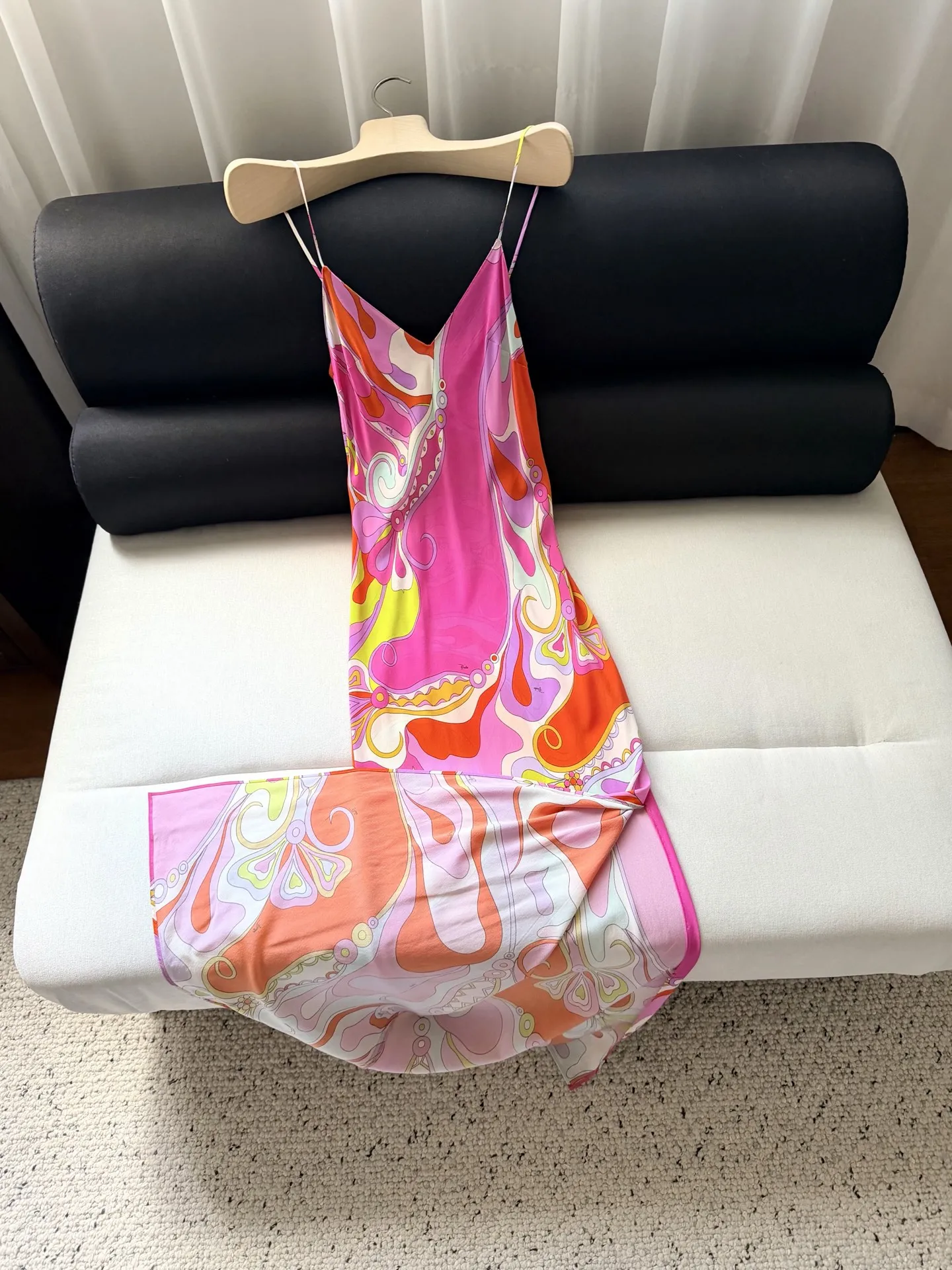 Women's Abstract-Print, Figure-Hugging, Silk Spaghetti-Strap Dress