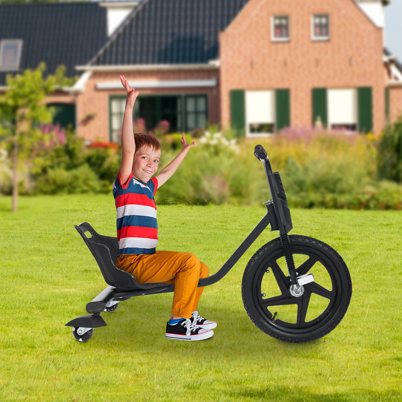 BlackStripedKidsDriftTricycle176.37LbsLoadCapacity4AdjustableLengthsLEDLightUpRearWheelsForFun-AliExpress