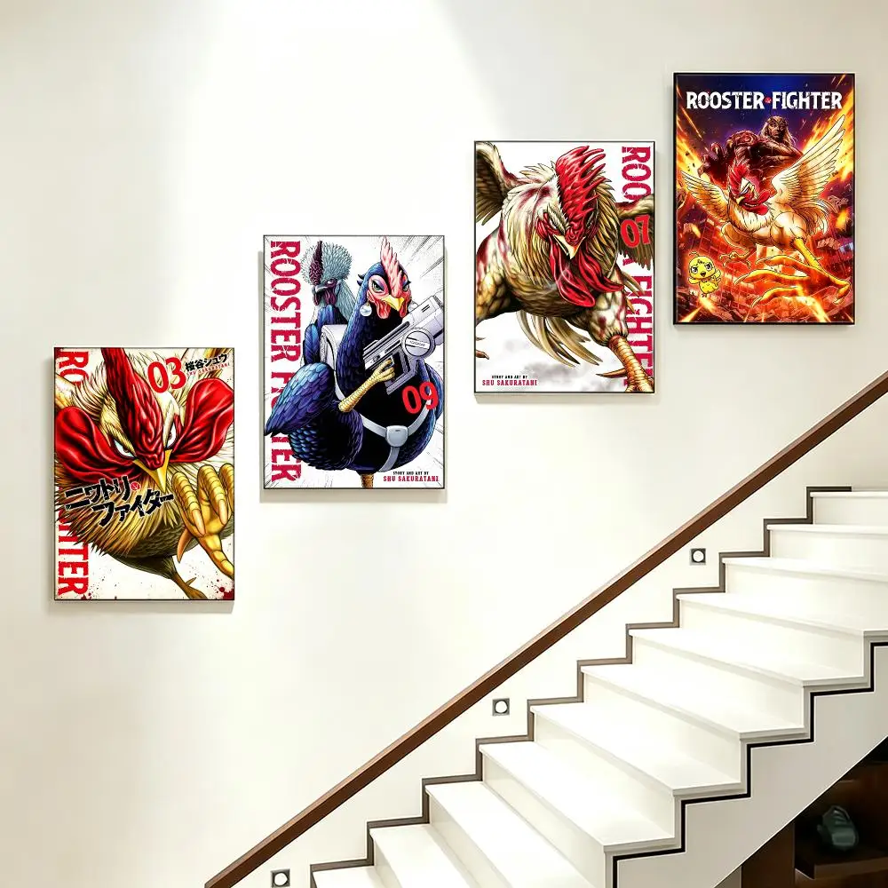 comic Rooster Fighter Poster Poster HD  Printing Soothing and Cream Style Home Decor for the Living Room cafes Gift Giving