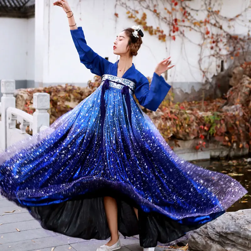 Original Weaving Star Rhyme Hanfu Women's Chest Length Ru Skirt Set Galaxy Gradual Six meter Skirt Long Performance Dress