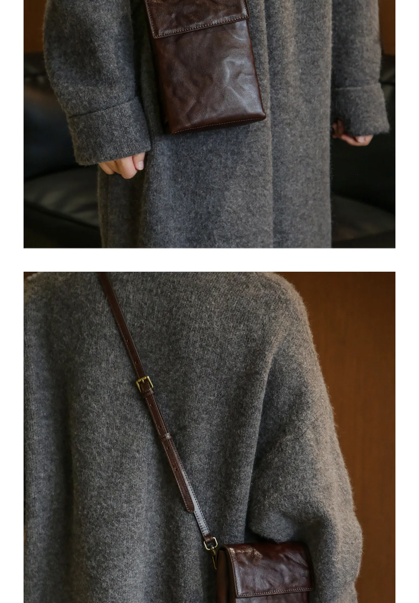 PNDME einfache, hochwertige Damen-Umhängetasche aus Rindsleder der ersten Schicht, kleine Schulter-Crossbody-Tasche für den Alltag im Freien, luxuriöse Handytasche aus echtem Leder – Detail 5