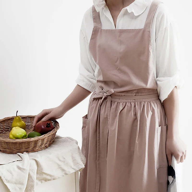 Long Lightweight Waterproof Oil Proof Anti Hair Pleated Apron With Pockets For Women Kitchen Beauty Salon Nail Pet