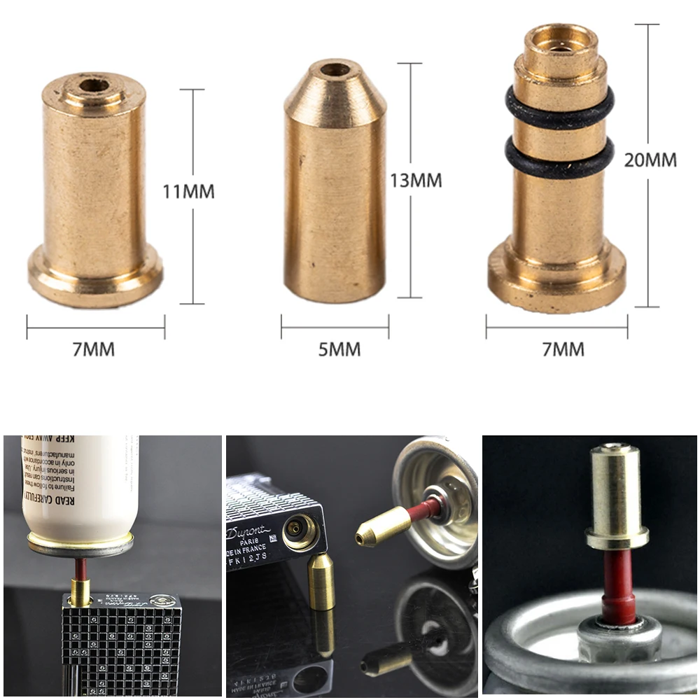 3pcs Reusable Brass Copper Nozzle Refill Butane Gas Adapter Inflatable Head For Dupont Ligne 2/Gatsby Gas Lighter Gas Filling