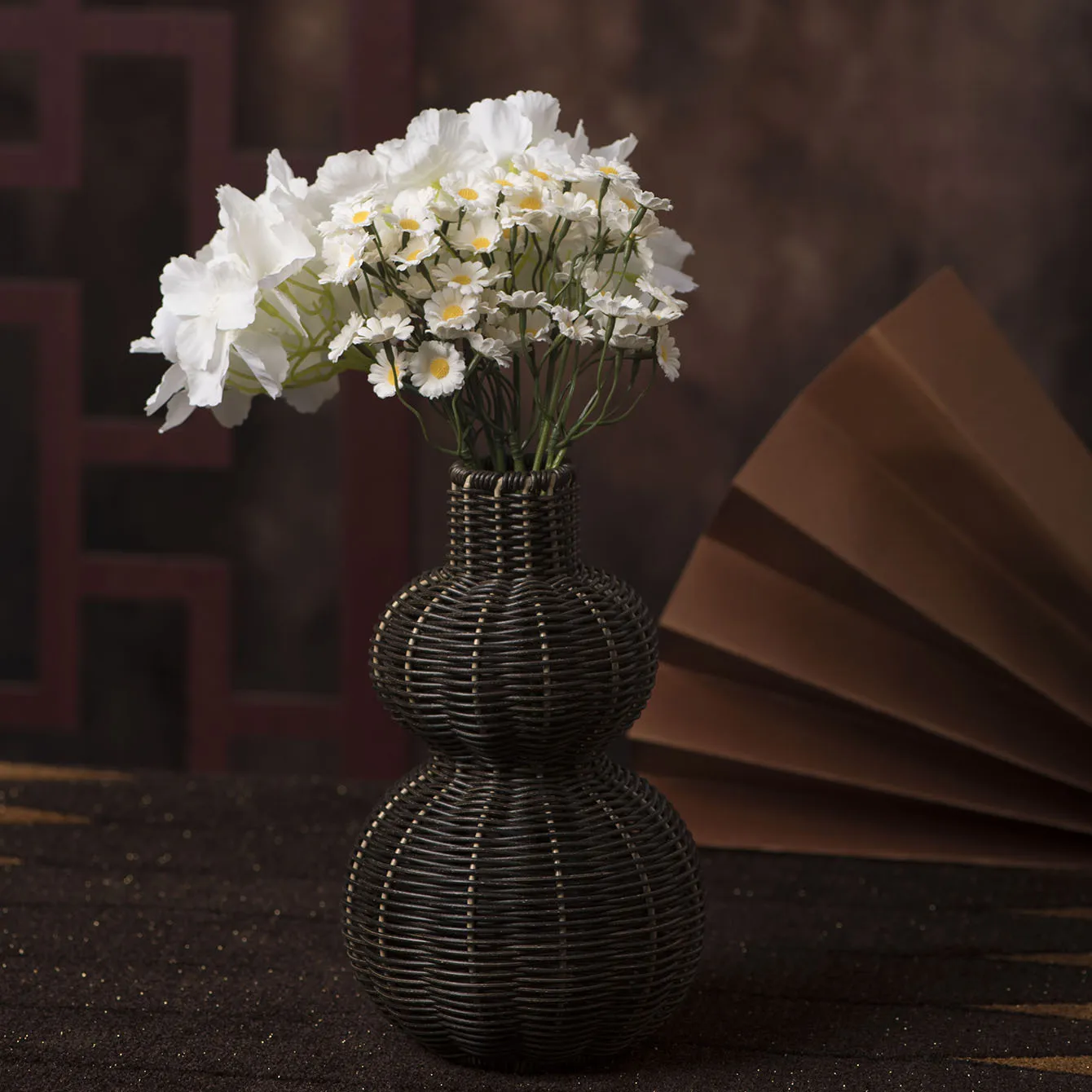 Plastic Calabash Vase Imitation Rattan Weaving Flower Vase Retro Desktop Flower Container Desktop Living Room Home Decoration