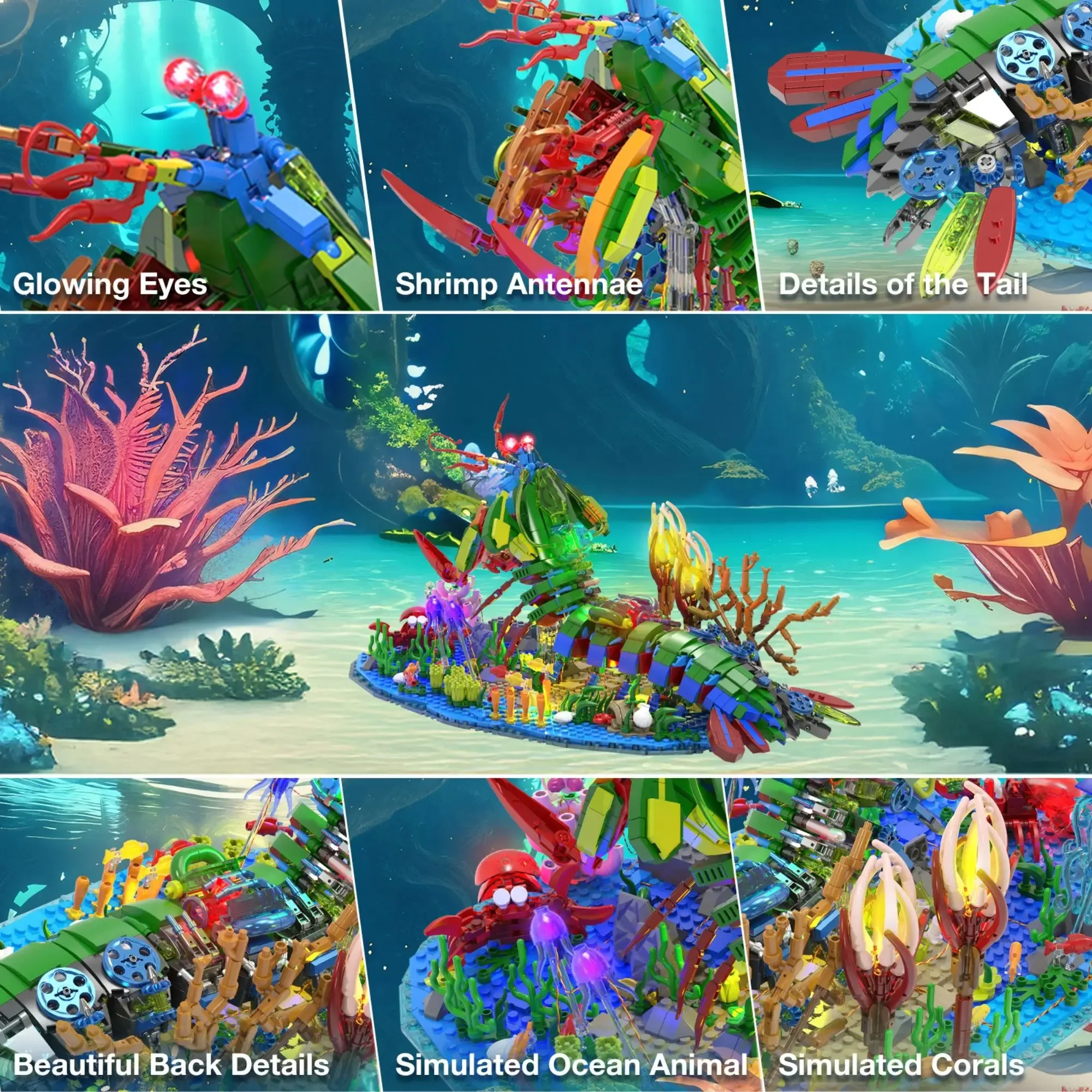 1843pcs Mantis shrimp Building Blocks Desktop Ornament Inhabit Coral Reefs Ocean Marine Animal Model Bricks Toys for Adults Gift