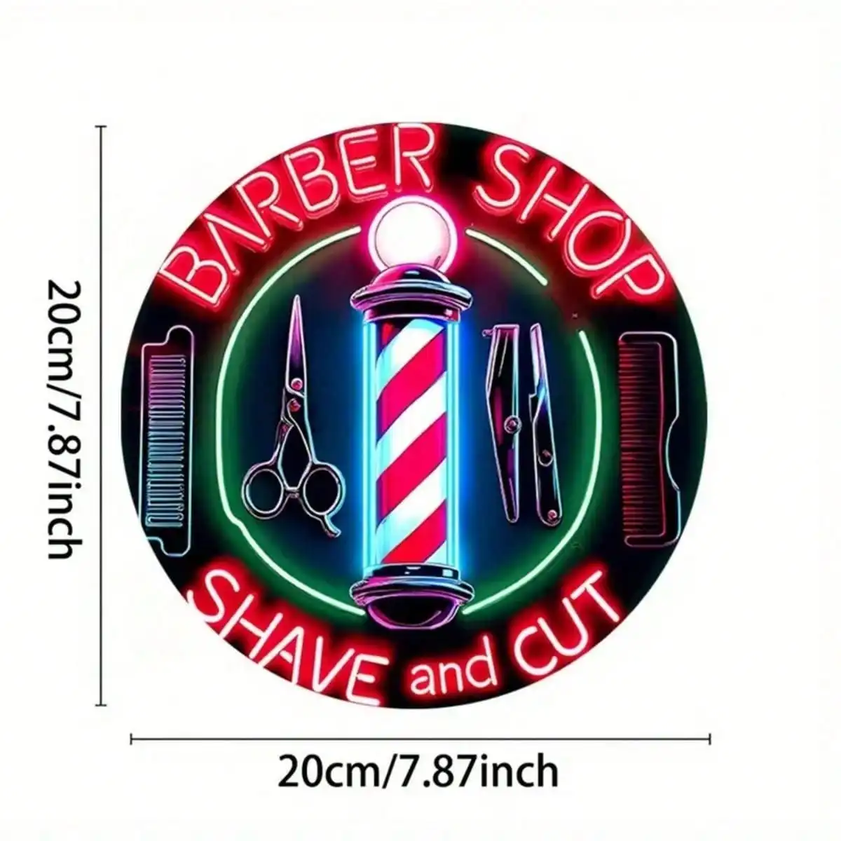 Neon Light Barber Sign 7.87x7.87 Inch, Metal Vintage Wall Art Rustic Waterproof Outdoor & Indoor Decor