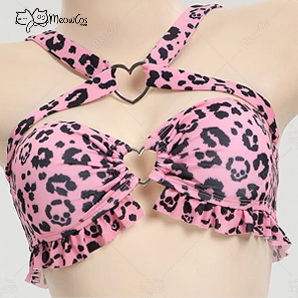 MEOWCOS Women's Bikini Sets Halter Top and Panty Bottom Unique Skull Leopard Print Two-Piece Swimsuit Pink