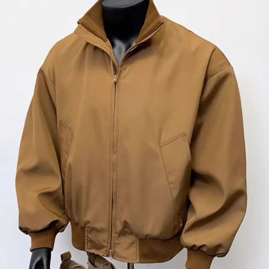 

American Retro Pilot Jaet Men's Spring Autumn Loose Casual Thin Stand Collar Windproof Top Outerwear ort Length Single Bu...