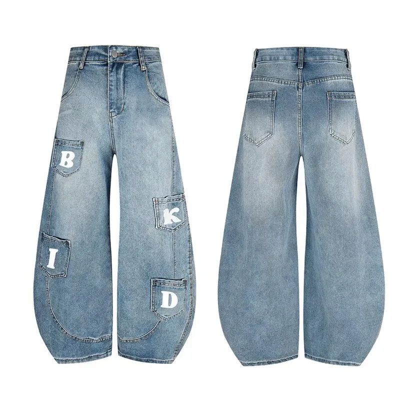 

Comfortable Womens Straight Jeans High Waist Leisure Embroidery Design Baggy Y2K Harajuku Gothic Wide Pants Streetwear