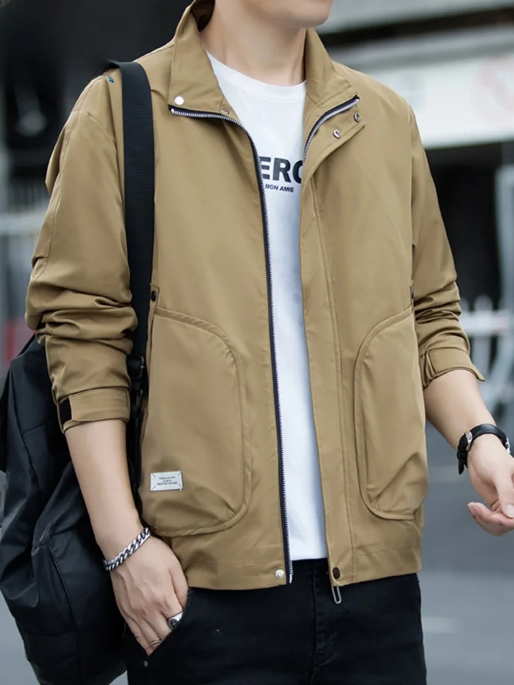 

Paul Stand Collar Jaet Men's Loose Outdoor Workwear Wear Resistant Windproof Spring Autumn Faion Ci Sle Polyester Fiber