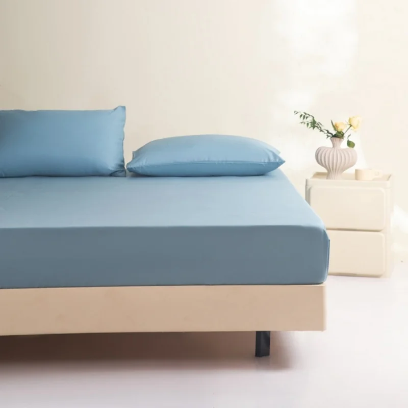 1pc Blue Fitted Sheet Summer Cooling Lyocell Bamboo Fiber Mattress Cover Silky Breathable Home Bed Sheet 150*200cm