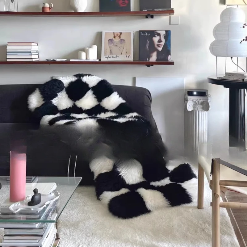 Pure wool fashion checkerboard, rhombus, large blanket sofa cushion