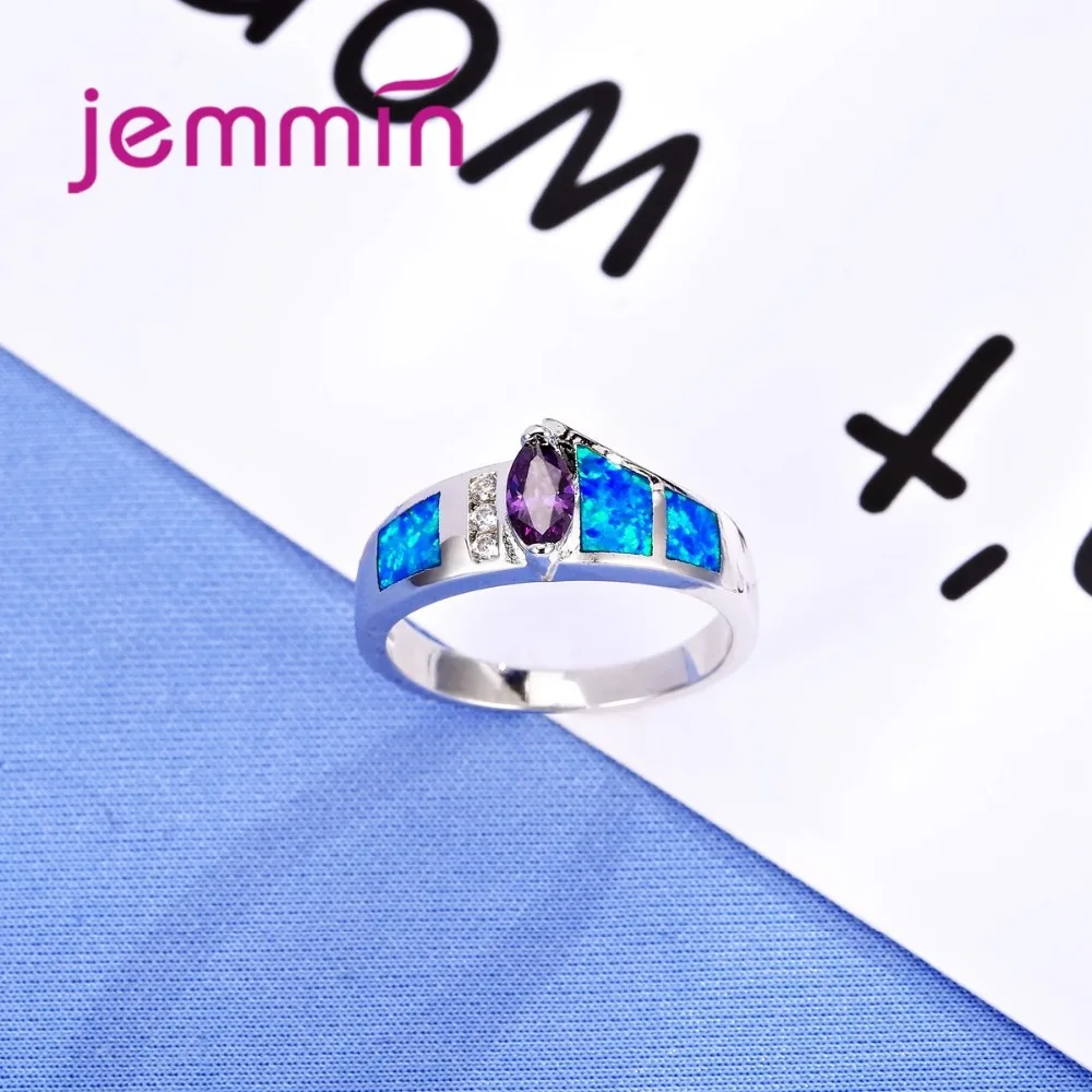Classic Dazzling Irregular Colorful Ring Blue Purple White Crystal Stone 925 Sterling Silver Ring Women Noble Ring