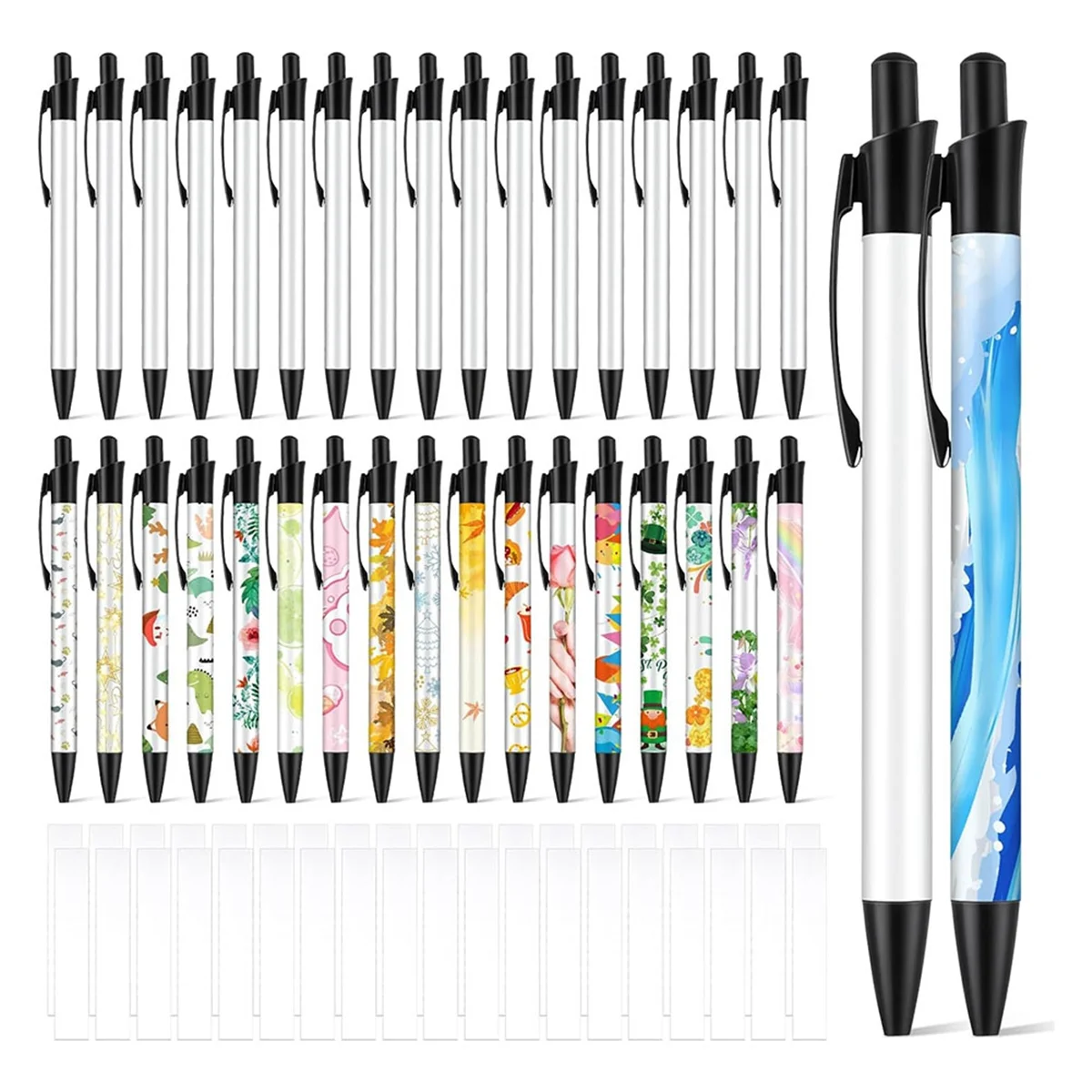 36Pcs Sublimation Pen Blank Sublimation Coated Pens Heat Transfer Pens with Heat Shrink Packaging for DIY Office Home