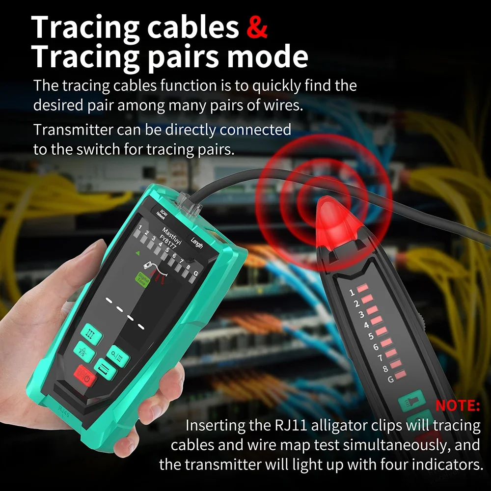 MASTFUYI-Rede Digital Cable Tester, Linha Finder, Anti-Interferência, Fio Tracker, PoE Checker, Wire Meter, LCD, FY8177