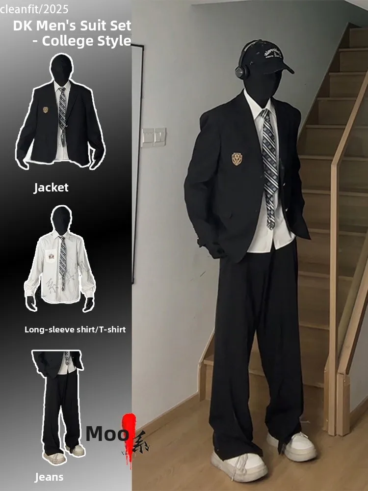 

Мужской повседневный костюм Bla: пиджак и брюки, весна-осень, полный комплект, премиум-класс, стильный, для колледжа, из полиэфирного волокна