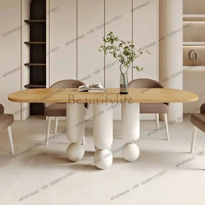 

LS Nordic French Cream Wind Log Dining Table Wabi Wind Home Negotiation Modern Simple Desk
