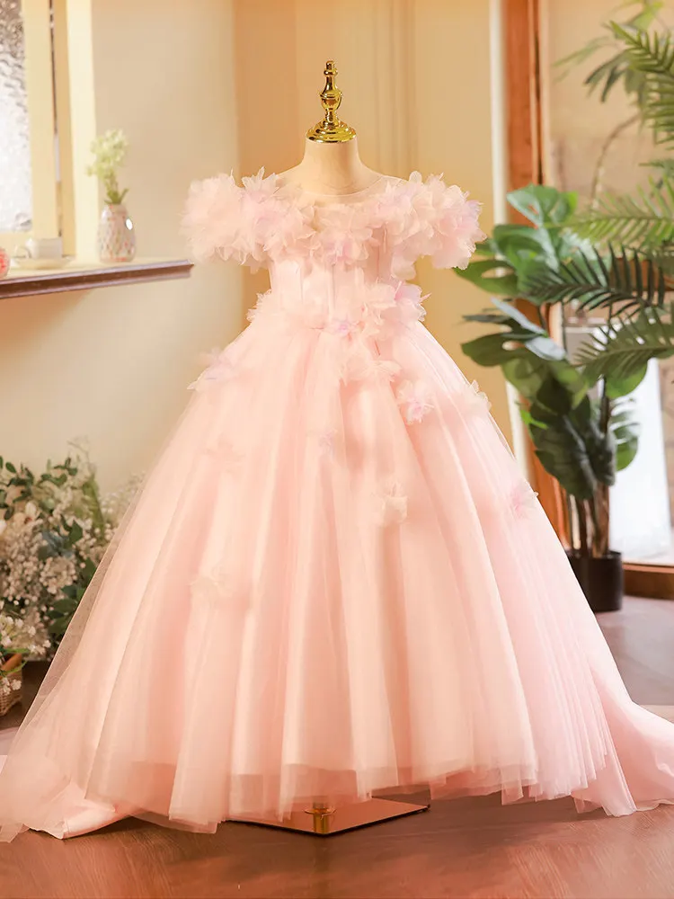 Custom Party Dress Vestido Pink Children Girls Pageant Dresses Costume Matching Kids Princess Gown Host Piano Performance Outfit