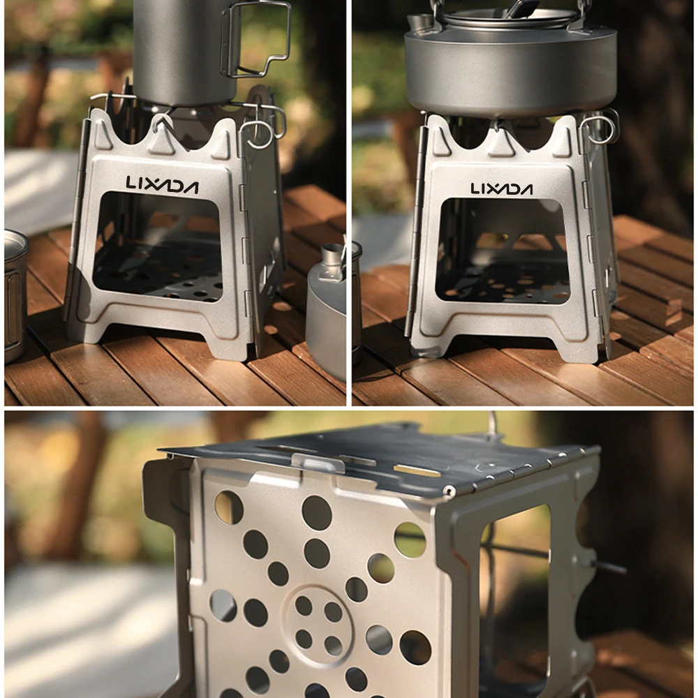 Lixada Outdoor Mini Fire Pits Foldable Stainless Steel Bonfire Stove Hinge Wood Burning Stove for Camping Hiking Stoves