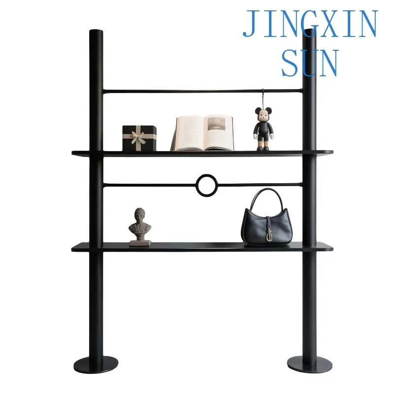 Black creative shelf wrought iron floor display cabinet shelf multi-layer display rack simple wall storage cabinet