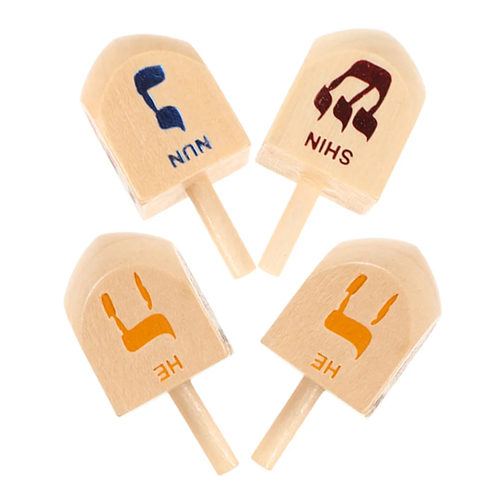 Dreidel Game Wooden Spinning Top Toy Hanukkah Crafts for Kids Handle Tops Toys Hanging Swirl Child