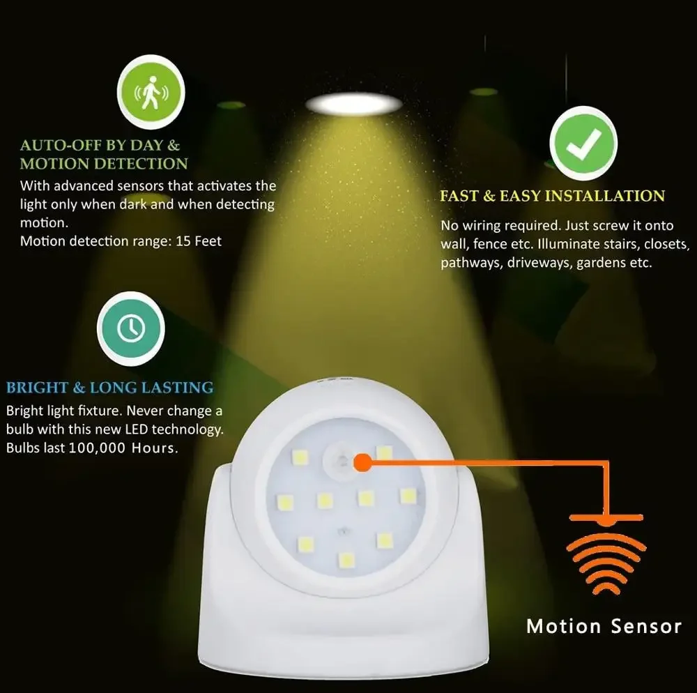 PIR Motion Sensor 9LEDs Night Light 360 Degree Rotation Wireless Detector Night Light Wall Lamp Auto on/Off Closet Hallway Light