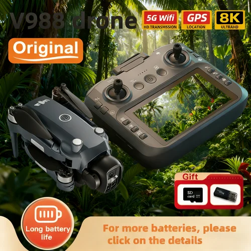 Para Xiaomi V988 4K Drone Cámara HD Profesional 360 ° Evitar obstáculos GPS sin escobillas Quadcopter FPV RC Dron juguete con pantalla grande