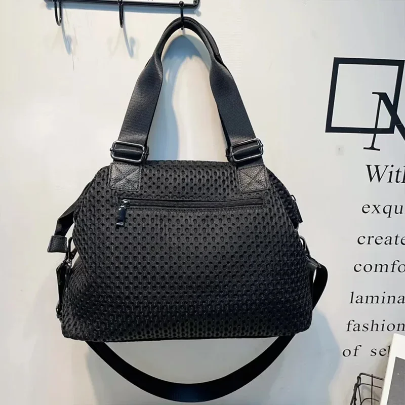 Casual Women's Shoulder Bag, New Style Crossbody Bag with Mesh Fabric, Leather Trim, Large Capacity