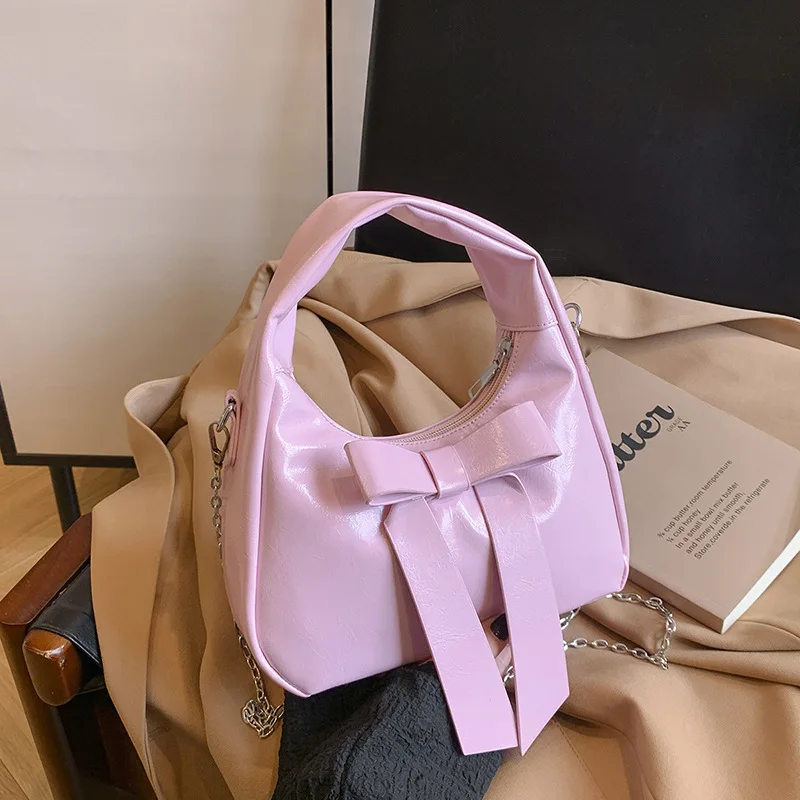 

Y2K Silver PU Leather Shoulder Bags Luxury Small Underarm Bags Purses Ladies Black Bow Top-handle Bags Women's Handbags 2024
