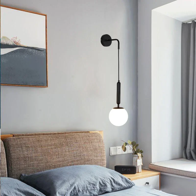 Nordic Light Luxury Bedroom Bedside Lamp Postmodern Simple Living Room Background Wall Lamp Plastic Ball Wall Lamp E27 Bulb