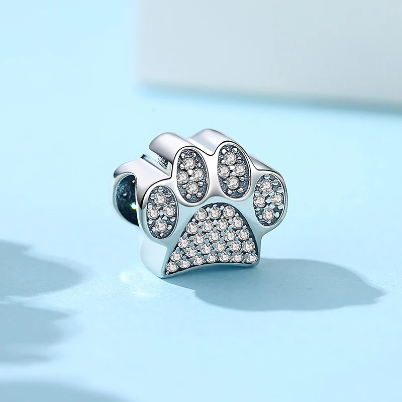 Original 925 Sterling Silver Charms Love Pets Dog Cat Paw Print Pendant Beads Fit Bracelets Necklaces Women DIY Jewelry Gift