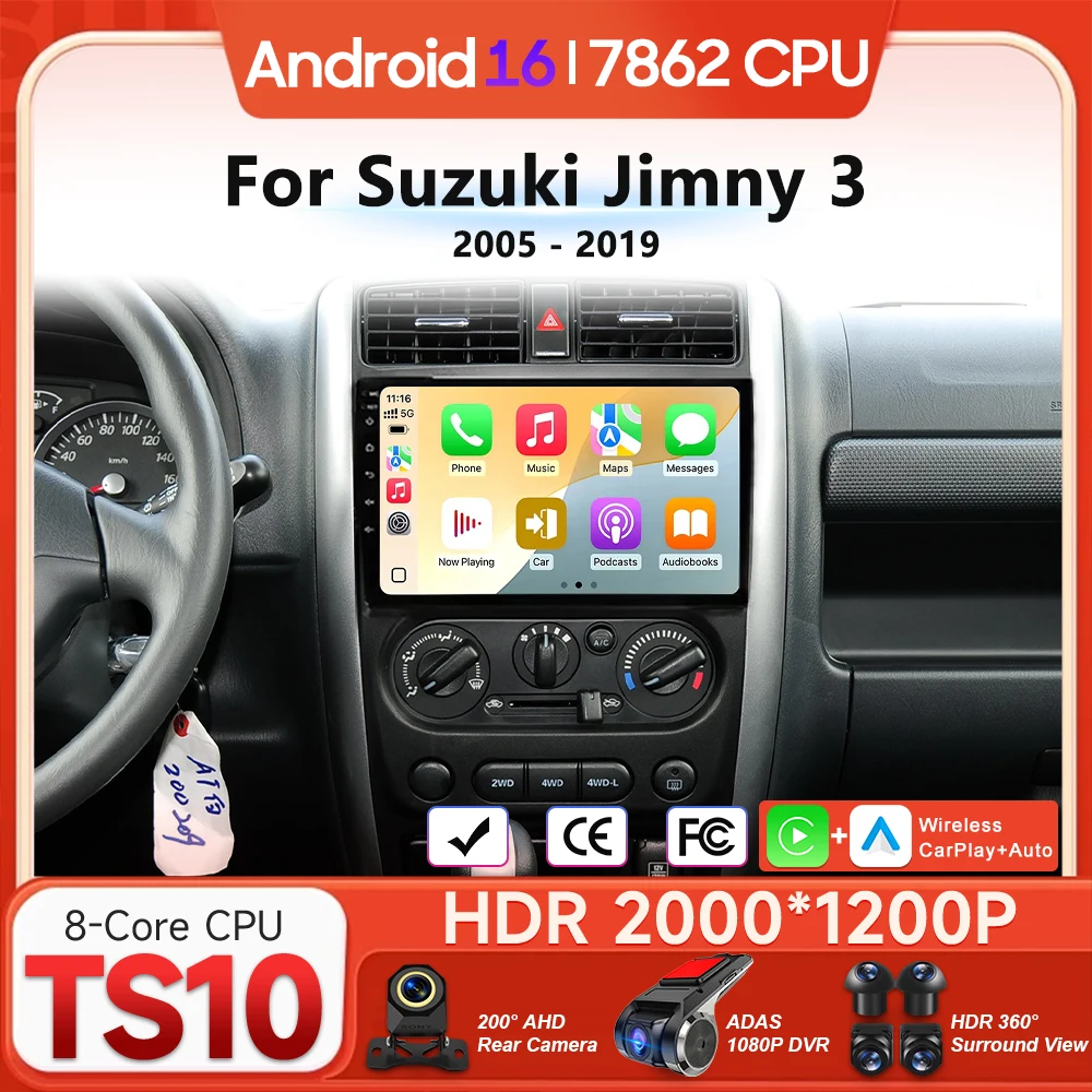 

Мультимедийный проигрыватель для автомобиля Android 16 для Suzuki Jimny 3 2005-2019, беспроводной Carplay, автомагнитола, видео, стерео, навигация, GPS, BT, DSP