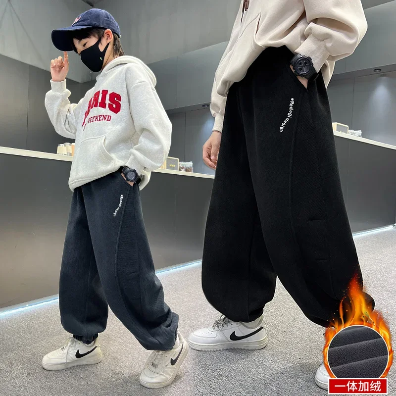 

NewBoy's Autumn and Winter Thickened High-quality Fleece-lined Loose Trousers 2025 New Style.4-15year