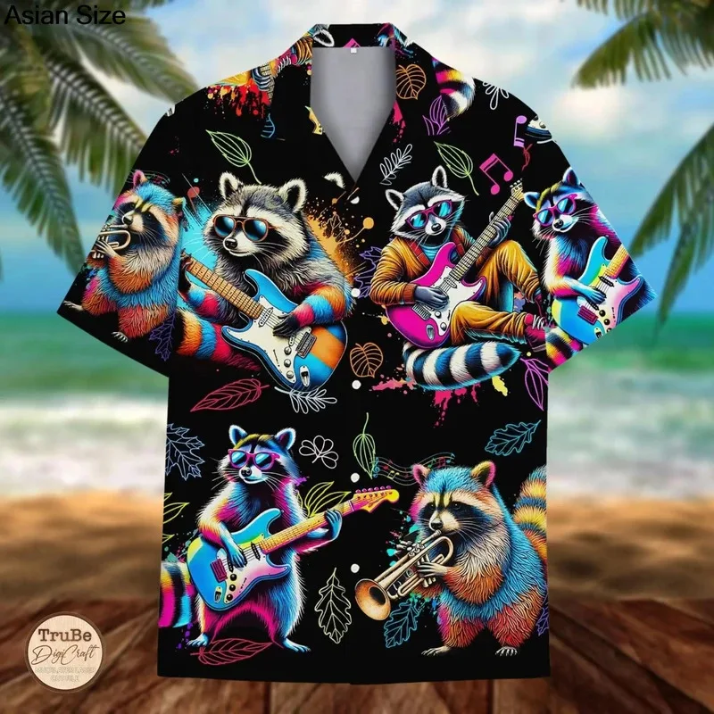 

2026 Гавайская рубашка с гитарой, мужская и женская одежда, ретро, электрический рок, животное, забавный музыкант, Aloha, блузки с короткими рукавами, хип-хоп, пуговицы