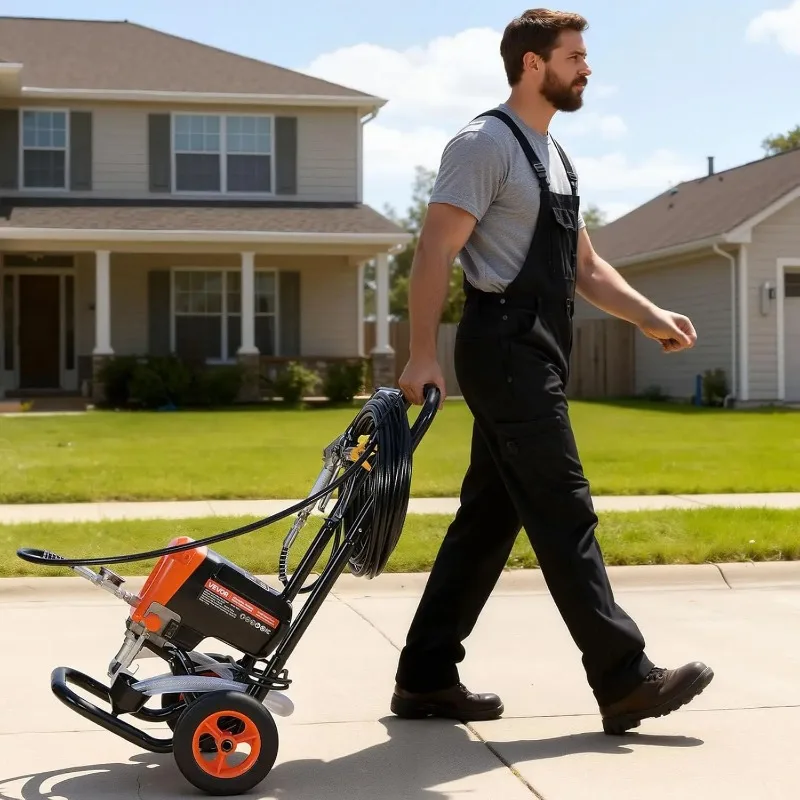 Stand Airless Paint Sprayer, 900W, 3300PSI High Pressure Airless Sprayer with Cart, Cleaning Brush, Hose, Extension Rod