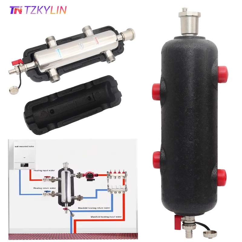 

S304 Stainless Steel DN25/DN32 Hot Water Hydraulic Separator Kits Buffer Tank for Boiler Heating/Cooling Systems