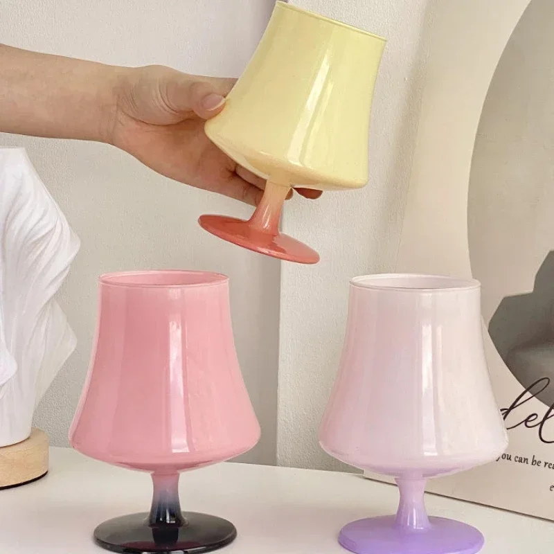 Dopamine Candy-colored Glass Cup,Korean Retro Lamp Shaped Glass,Cocktail Champagne Glasses Single-layer Universal Tall Glasses