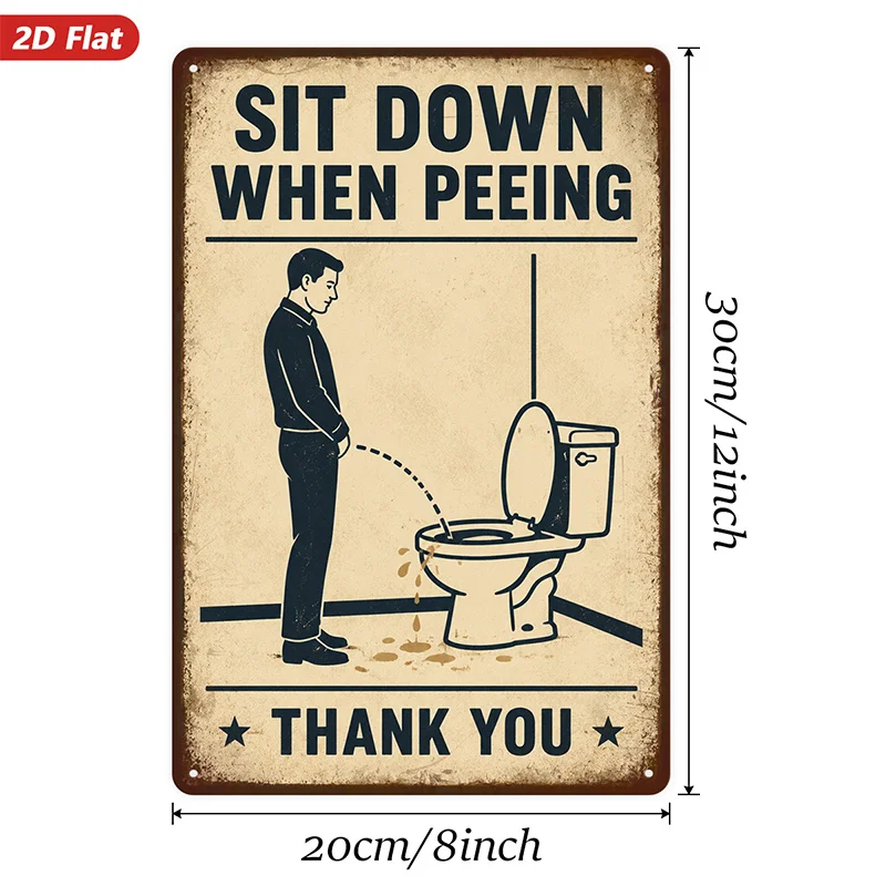 2D Flat, 1pc Metal Sign Wall Art, Vintage-Style Decorative Art Print, Toilet-Related Humorous Design, 