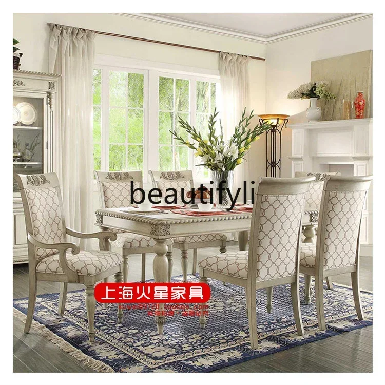 American rural retro rectangular dining table Mediterranean simple dining table and chair combination2936
