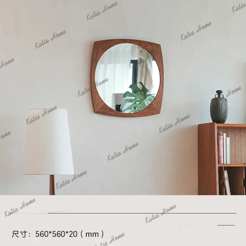 Burma teak antique solid wood wall-mounted mirror bathroom, unique-shapwall-mount vintage makeup mirror guesthouse, round mirror