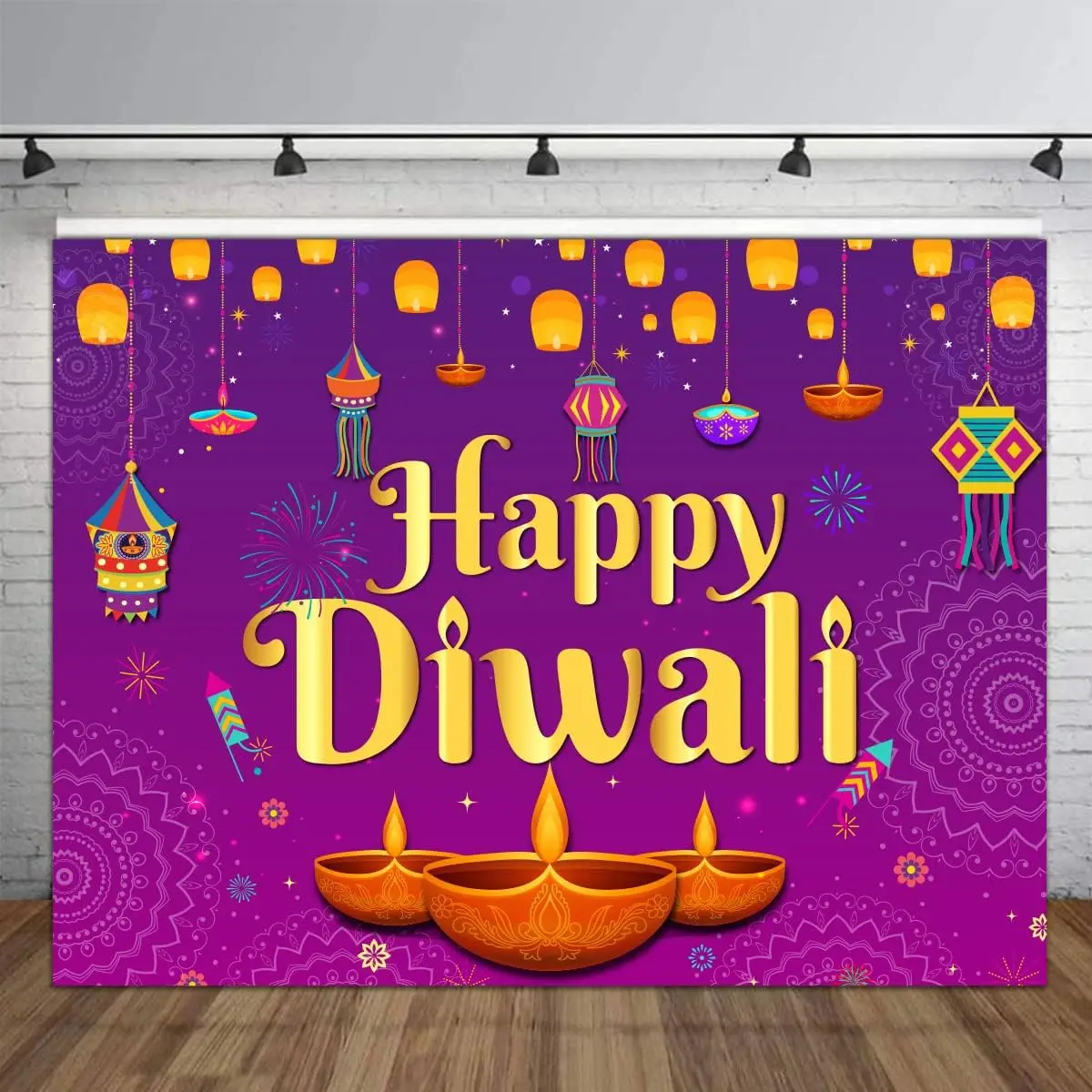 Happy Diwali Backdrop 5x7ft Wall Tapestry for Photography India Diwali Party Hindu Festival of Lights Party Hanging Decoration