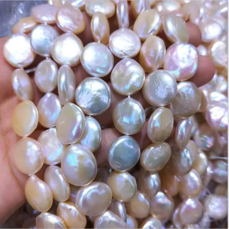 

9-15mm Natural Freshwater Pearl Strand 2A 3A 4A Coin Shape Flat Loose Bead Pearl String for Jewelry DIY Necklace Bracelet