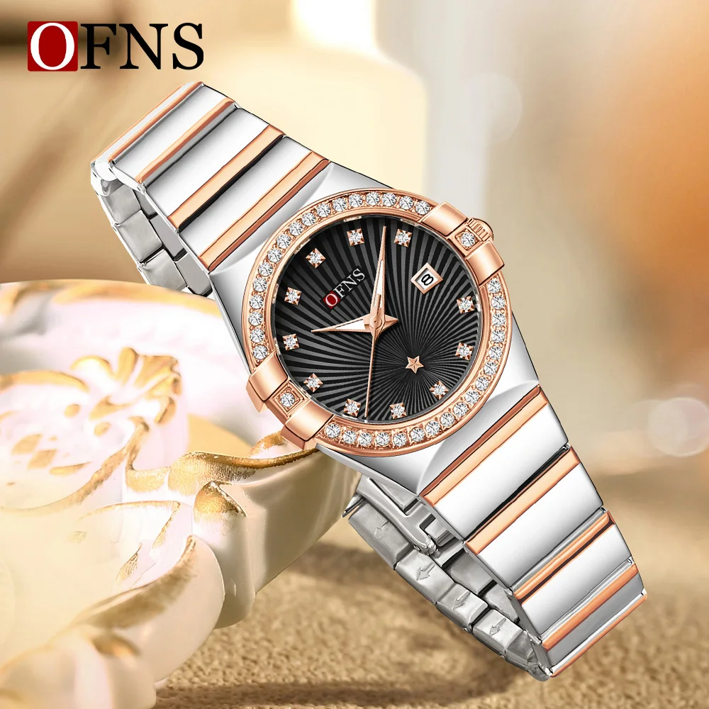 

OFNS 1589, модные корейские женские кварцевые часы с бриллиантами, водонепроницаемые, с ночником, водонепроницаемые, женские часы