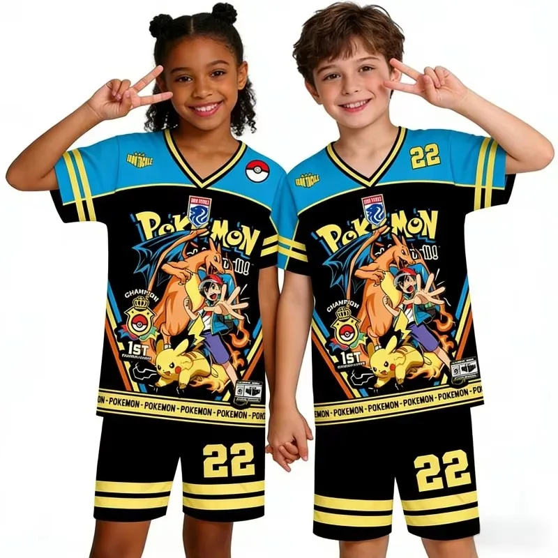 Kids Charizard Print Pajamas Set Boys T-shirt + Shorts 2Pcs Pocket Monsters Sleepwear Children Casual Home Halloween Party Wear