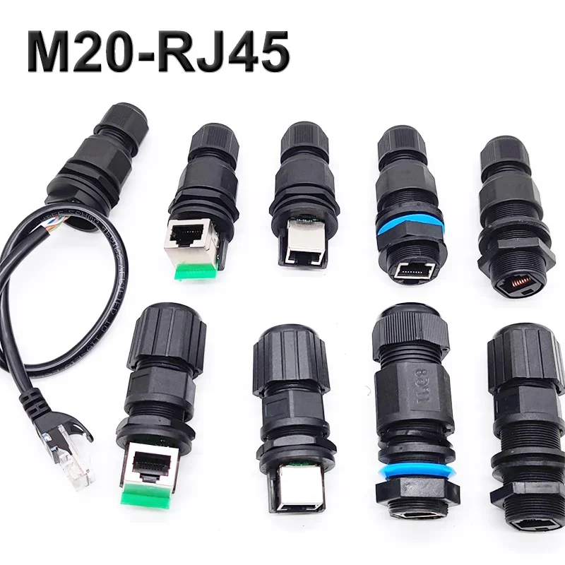 M20 RJ45 Cat6A Network Connector Panel Socket IP68 Waterproof Data Signal 8Pin Male Female Base Joint rj45 Mounted Terminal