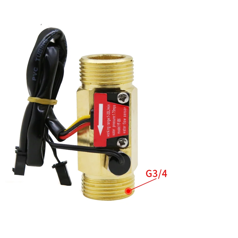1/2" 3/4" Wasserdurchflusssensor-Schalter mit Temperaturerkennung für Turbinen-Flüssigkeitssensor, Kupfergehäuse, Hall-Durchflussmesser – Detail 4