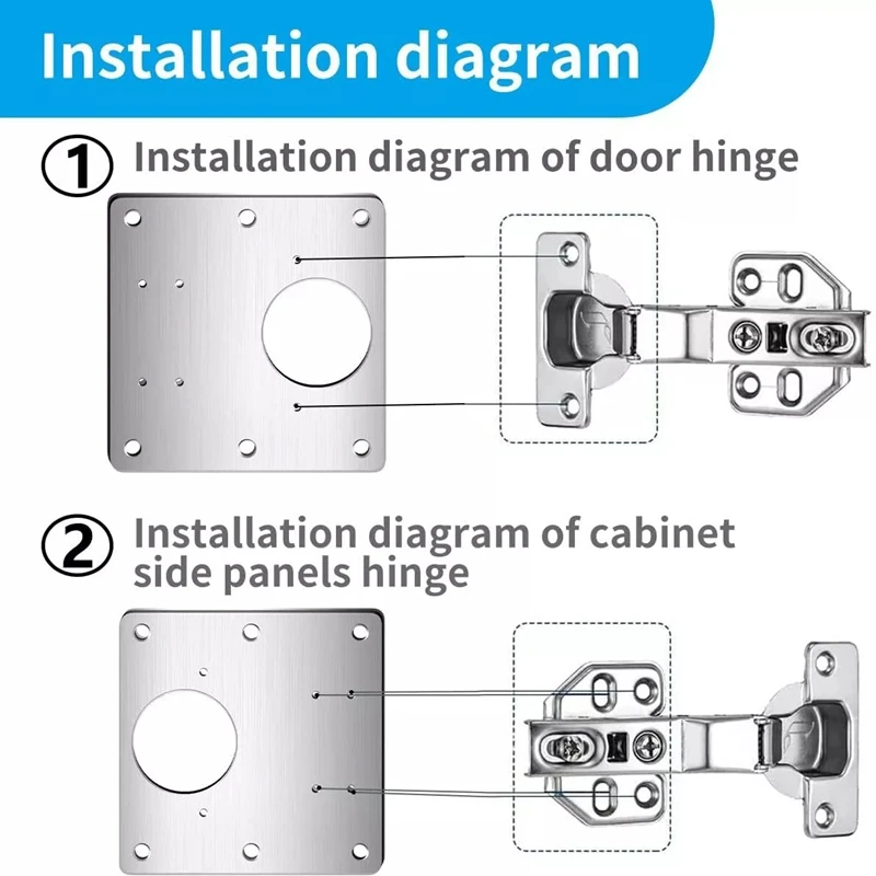 2-8Pcs Stainless Steel Cabinet Hinge Repair Plate, Fixing Bracket Kit for Damaged Kitchen Cupboard Door Hinges