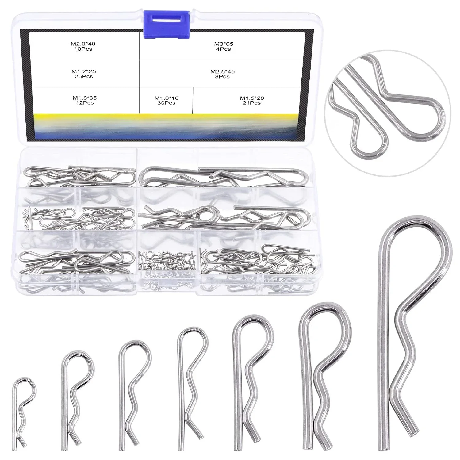 

110Pcs 304 stainless steel hairpin R clip Kit 7 Dimensions R latch classification