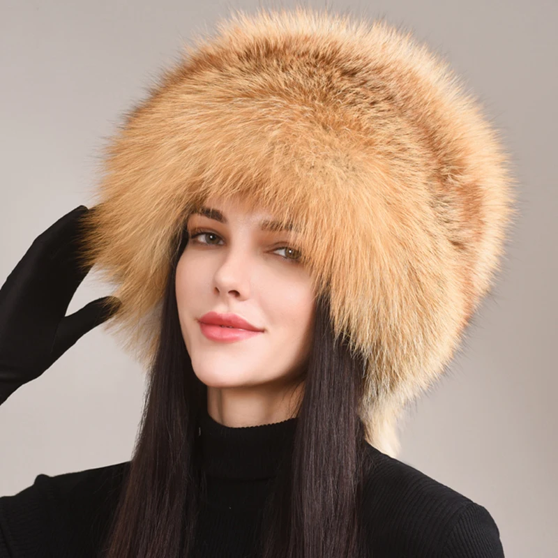 Autumn and winter 2024 New Women\'s Genuine Natural Fox Fur Cap Russian Fur Hat Real Fox Fur Hat Dome Mongolian Hat